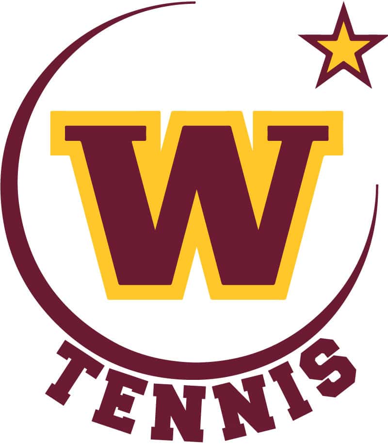 W university tennis team logo with a bold maroon and gold "W" inside a circular design.