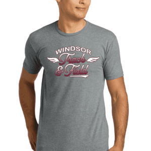 High-quality Gildan crewneck sweatshirt with "Windsor Track & Field" logo, perfect for athletic teams and casual wear. Durable, comfortable, and ideal for team uniforms.