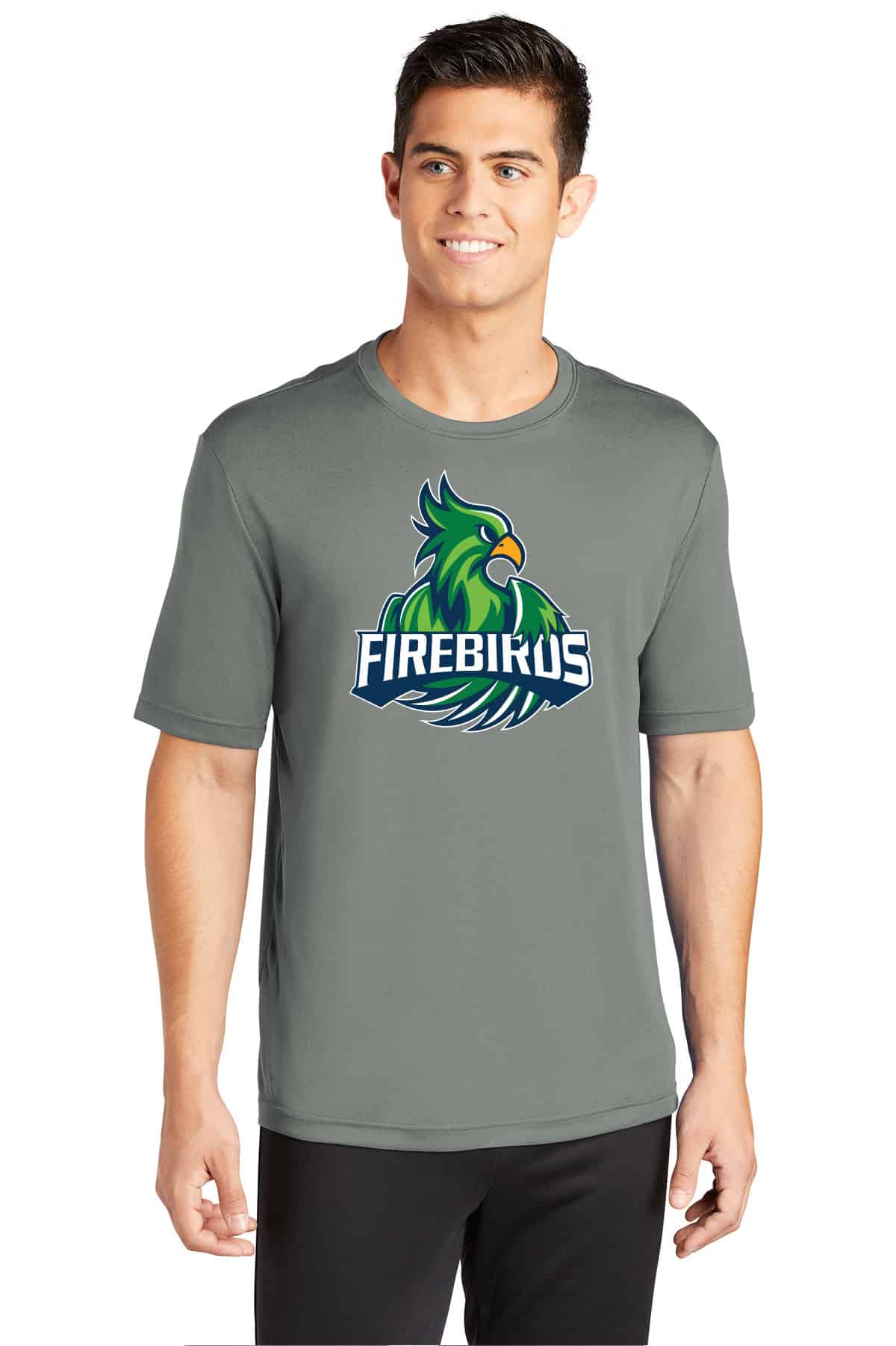 Firebirus sports team t-shirt with custom logo design for printing on apparel and uniforms.