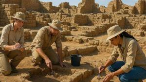 a couple of men working on a building
