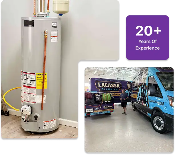 Water-Heater-System-and-LaCassa-Plumbing-Vans-and-Plumber-Photo-Collage