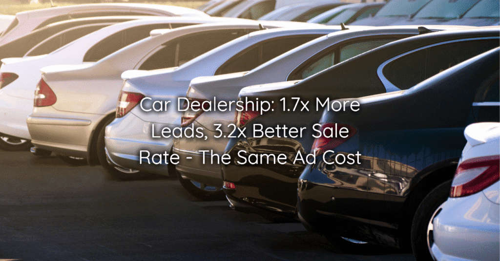 Car Dealership 1.7x More Leads, 3.2x Better Sale Rate - The Same Ad Cost