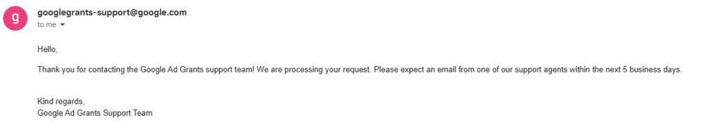 The Google Grants support team email