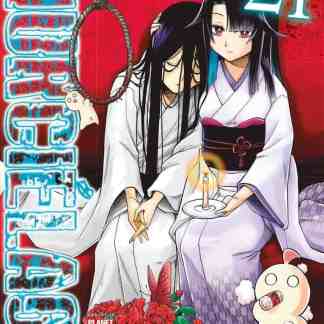 Immagine di due personaggi manga in yukata con candela e fiori, atmosfera misteriosa.