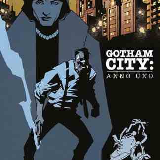 Immagine di copertina di Gotham City: Anno Uno, con Batman e un villain, atmosfera noir urbana.