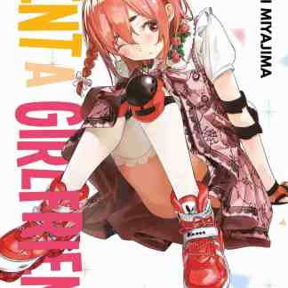 Ragazza anime su pattini a rotelle con vestito rosa e bocca sorridente, copertina manga Rent a Girlfriend.