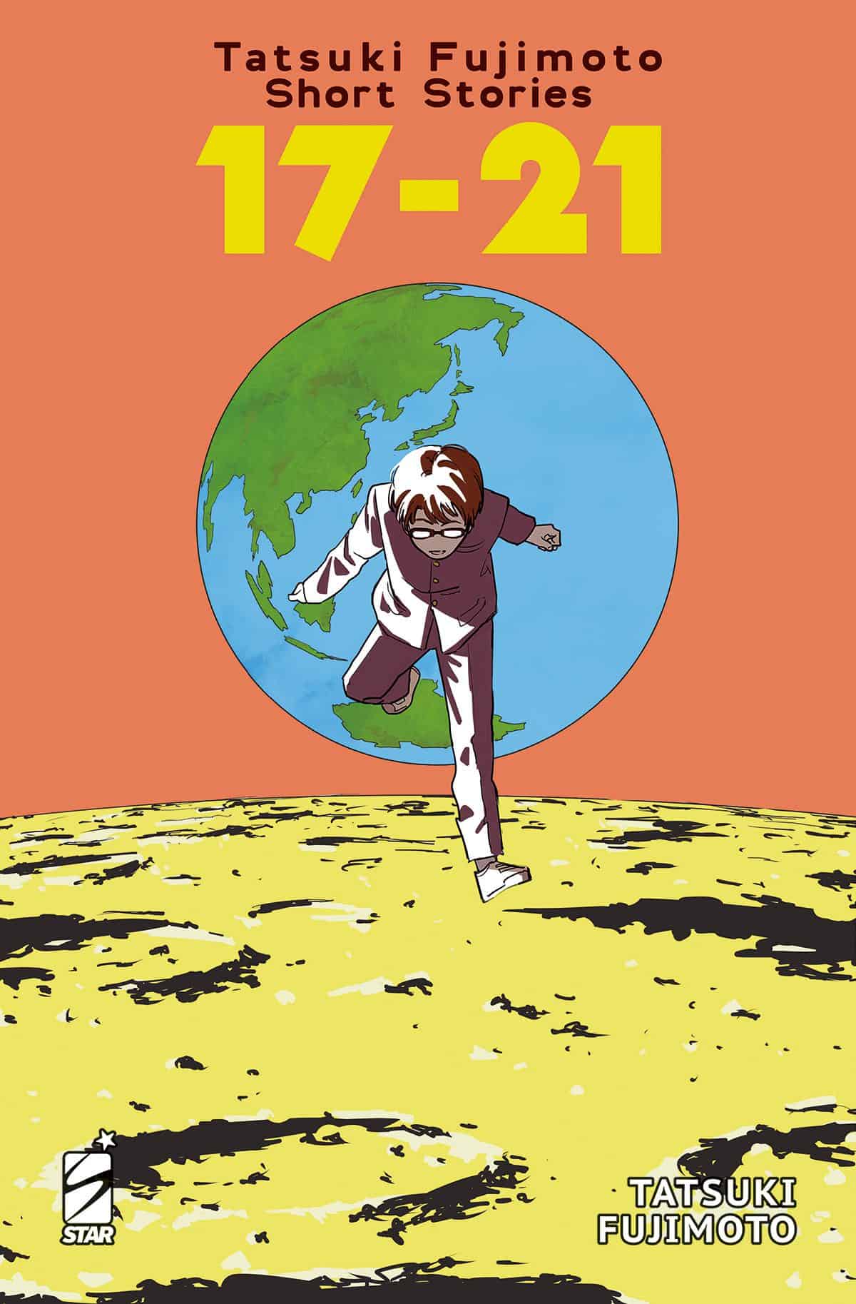 Raffigura un ragazzo che cammina sulla Luna con il pianeta Terra sullo sfondo.