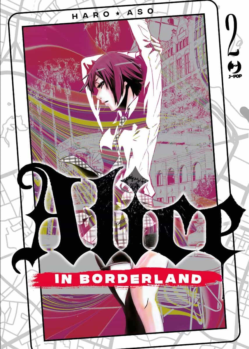 Alt: Copertina di Alice in Borderland 2, manga con personaggio femminile in stile anime, sfondo urbano colorato.