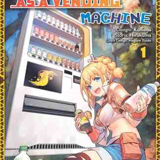 Vending machine manga con protagonista girl, tra bibite e snack, stile anime e illustration, collezione manga, manga giapponese.