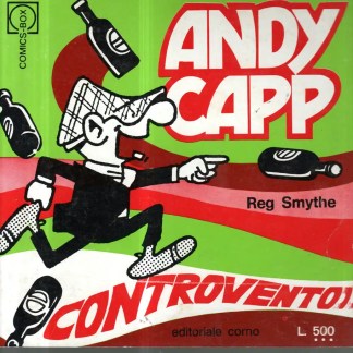 Dettaglio di un fumetto di Andy Capp con personaggio stilizzato e testo colorato.