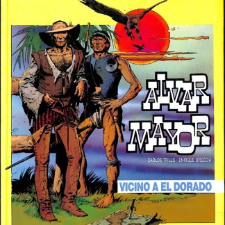 Due figure vestite in stile piratesco con paesaggio esotico sullo sfondo, al tramonto.