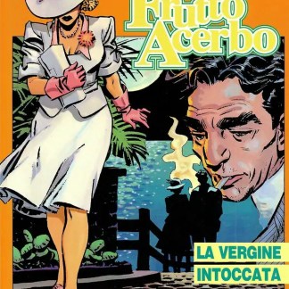 Illustrazione di fumetto con donna elegante e uomo pensieroso, scena suggestiva e misteriosa.