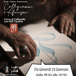 Corso di calligrafia con GEP Caserta, tecniche di lettering e penne punta tronca.