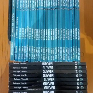 Alt text: Collezione di fumetti GUYVER, manga di Takaya Yoshiki e STAR COMICS, serie di fantascienza.