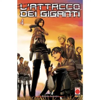 Copertina manga Attack on Titan 4, con protagonisti personaggi in azione.
