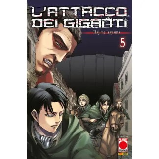 Descrizione alt: Copertina del manga "L'Attracco dei Giganti" volume 5 di Hajime Isayama.