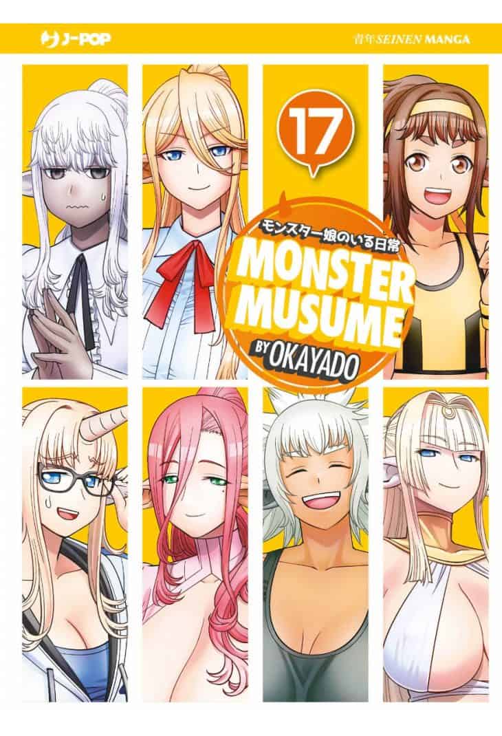 Personaggi manga Monster Musume in stile colorato, scena divertente e coinvolgente.