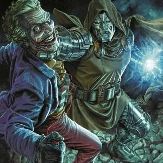 Clown e Mago Oscuro in un'illustrazione epica horror fantasy.