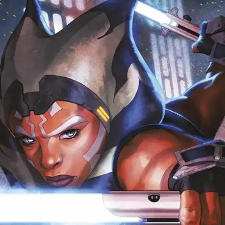 Guerrière avec sabre laser lumineux, ambiance futuriste et combat intense.