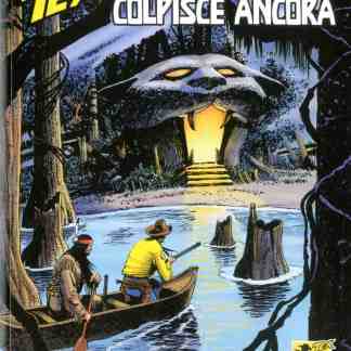 Dettaglio di un'illustrazione di una tigre gigante nel libro a fumetti Tex.