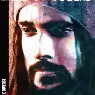 Copertina fumetto The Walking Dead, personaggio principale con barba e capelli lunghi, atmosfera noir.