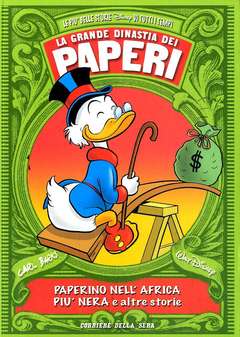 Paperino con sacco e banconote, personaggio Disney in stile fumetto, trionfo della creatività, storie a Africa.