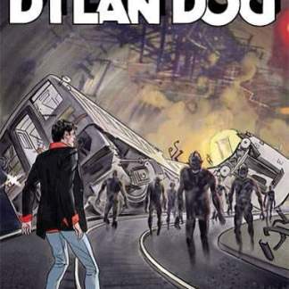 Un uomo e zombie in scena surreale, scena di un fumetto horror, ambientazione inquietante e misteriosa.