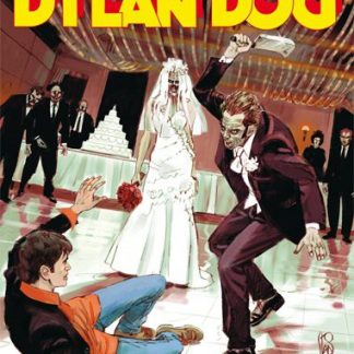 Fumetto Dylan Dog con scena di matrimonio tra moglie e marito, atmosfera drammatica e intensa.