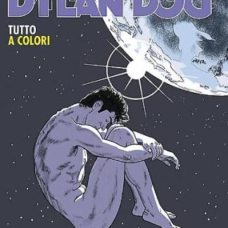 Dettaglio immagine di Dylan Dog con luna e pianeta sullo sfondo, copertina di un fumetto emozionante.