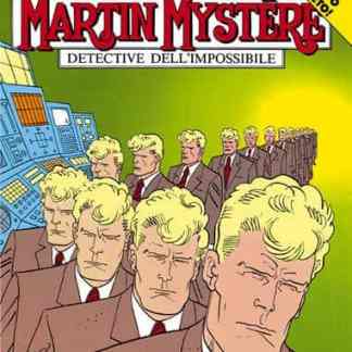 Illustrazione vintage di Martin Mystère con personaggi in stile fumetto anni '80.