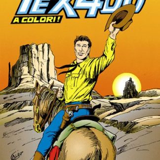 Ritratto di Tex 400, il celebre personaggio dei fumetti Western, in un'ambientazione desertica con canyon e sole.