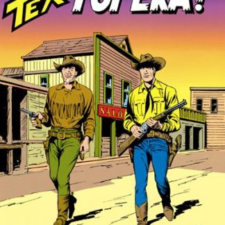 Cavalieri del West con pistole e fucili in un contesto western.