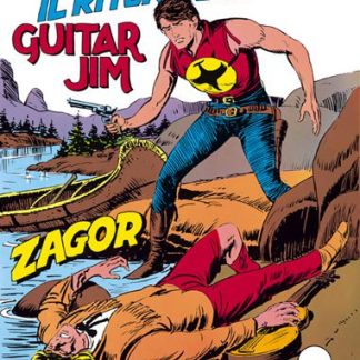 Immagine di Guitar Jim e Zagor in una scena d'azione su un fiume, stile fumetto classico italiano.
