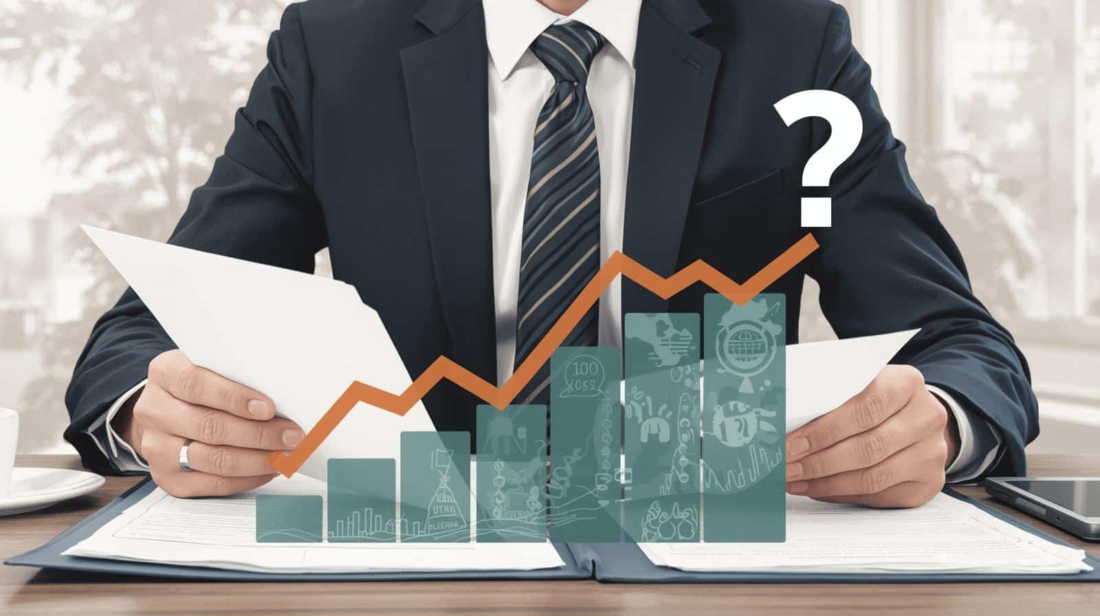 Person reviewing documents with an upward cost chart and question mark, representing how much an IRS lawyer costs.