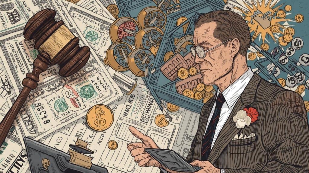 How Much Does a Lottery Lawyer Charge? 1 how much does a lottery lawyer charge – an illustration showing a lawyer surrounded by money, lottery tickets, and legal documents symbolizing the cost of legal representation for lottery winners.