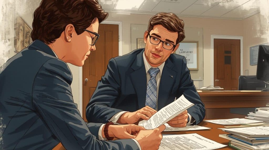 How Much Does a Lottery Lawyer Charge? 2 A lottery lawyer discussing fees and agreements with a client — how much does a lottery lawyer charge explained visually.