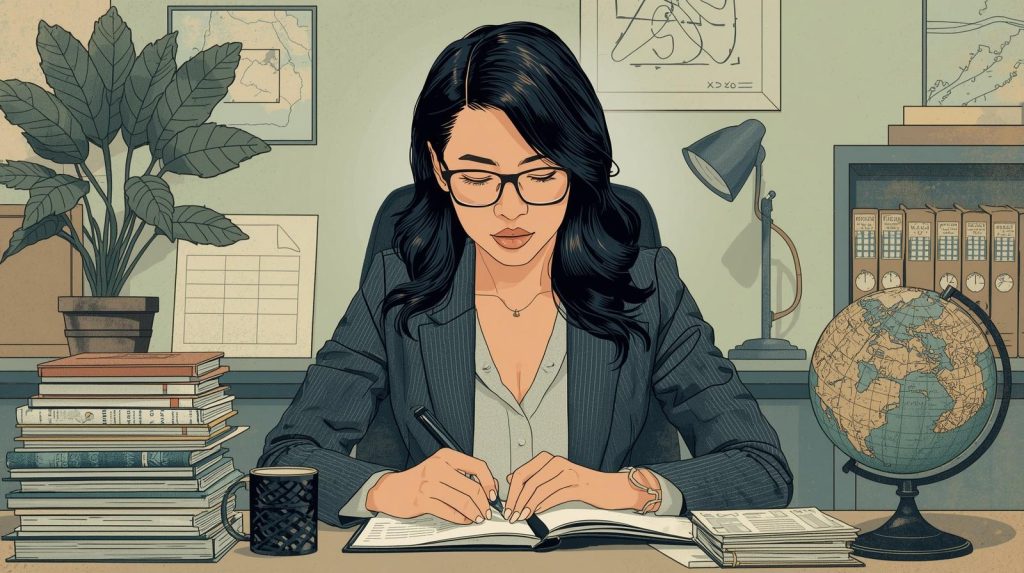 Immigration lawyer reviewing case notes and preparing paperwork at a desk, showing what does an immigration lawyer do.