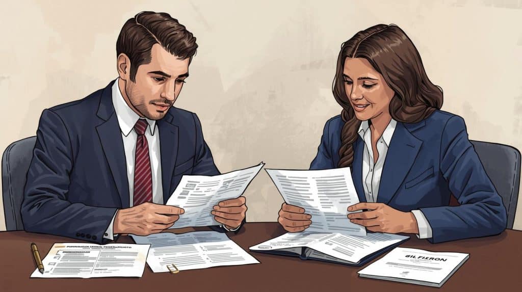 Immigration lawyer reviewing documents with a client, showing what does an immigration lawyer do during citizenship and naturalization cases.