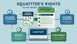 Home 8 Infographic explaining what is squatters law in the United States, covering adverse possession, notice, and ejectment rights for property owners and tenants.