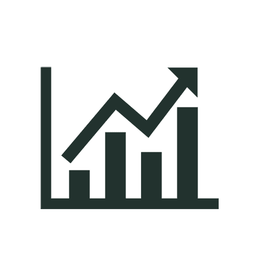 Elevated bar graph with upward trending arrow symbolising business growth and successful digital marketing strategies.