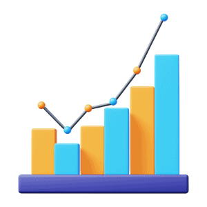 A digital growth graph with ascending bars and trend lines, symbolising successful online marketing and lead generation strategies.