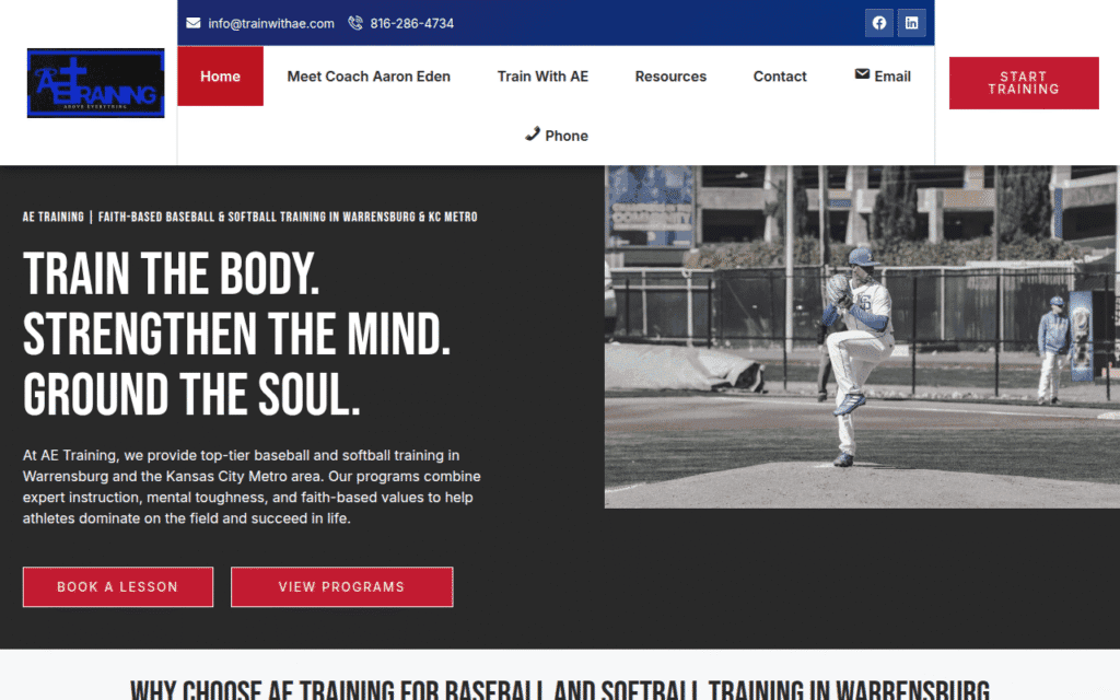 AE Training website featuring personal training services, bold typography, and fitness-focused design
