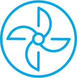 A crisp blue outline of a four-bladed fan within a circle, symbolizing Legacy Precision HVAC’s commitment to quality cooling solutions.
