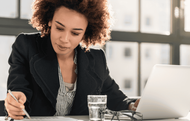 Woman reviewing documents