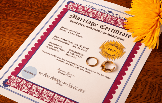 Marriage cetificate as evidence