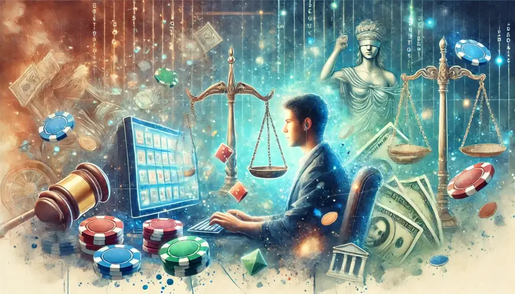 Question about the legality of online gambling in India, showing a person using a mobile app to place a bet