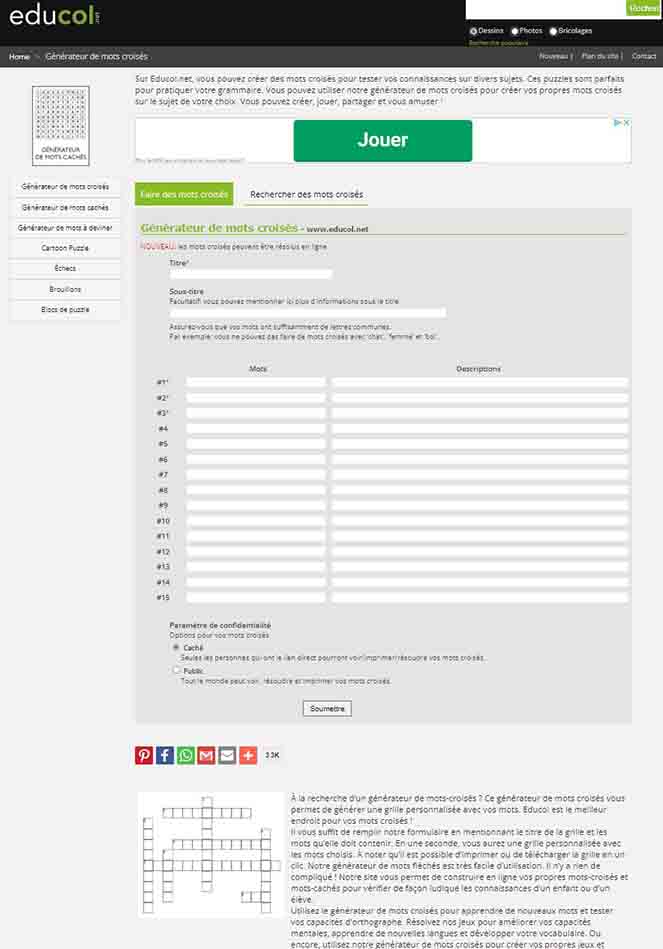 site mots croisés mariage