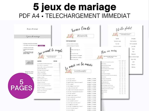 5 jeux mariage à imprimer