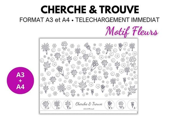 Un jeu de mariage Cherche-Trouve motifs fleurs pour occuper les enfants pendant le mariage