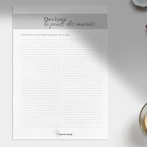 Feuille pour le jeu Devinez le poids des mariés